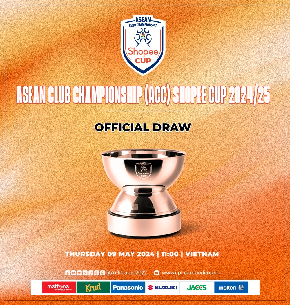 The FIRST-EVER Shopee Cup official draw 🔥

Stream it LIVE on our official Facebook & YouTube.
🔜 facebook.com/aseanutdfc

Thursday, May 9th, 2024 📆 | 11am (local time) ⏰ | Ho Chi Minh City, Vietnam 📍

#ShopeeCup #ASEANUtdFC #CAMBODIANPREMIERLEAGUE #CPL