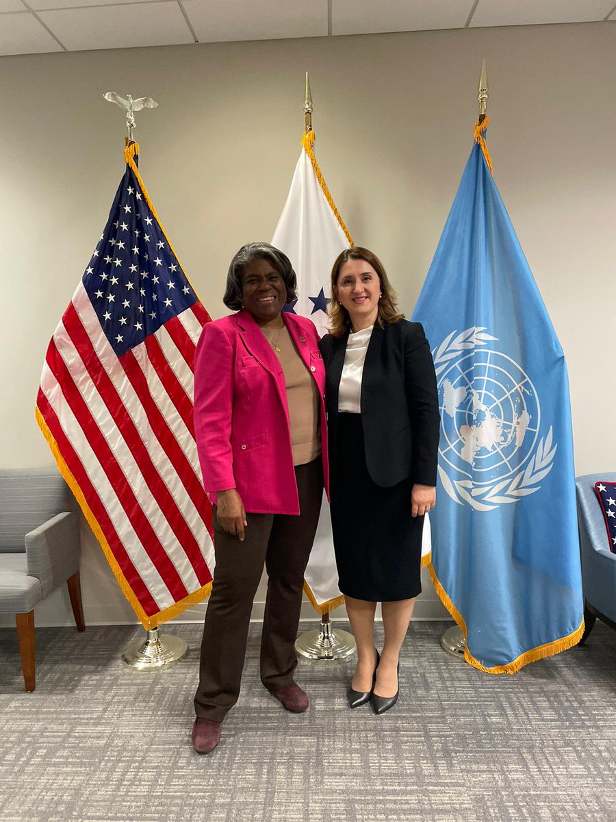 Delighted to meet Ambassador Linda Thomas-Greenfield @USAmbUN & express the gratitude for the close collaboration between our Missions @AlMissionUN @USUN , nourished by strategic partnership and strong alliance 🇦🇱 🇺🇸
