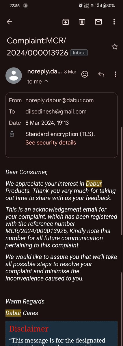 dilsedinesh's tweet photo. @DaburIndia @DB_Chyawanprash @imalhotramohit
Complaint:MCR/2024/000013926 registered on 8th March 2024 stands unresolved even after number of follow up with the consumer help desk.
@DaburIndia failed in resolving consumer complaints big time.
No more a trusted consumer brand. https://t.co/8jiEqPjcez