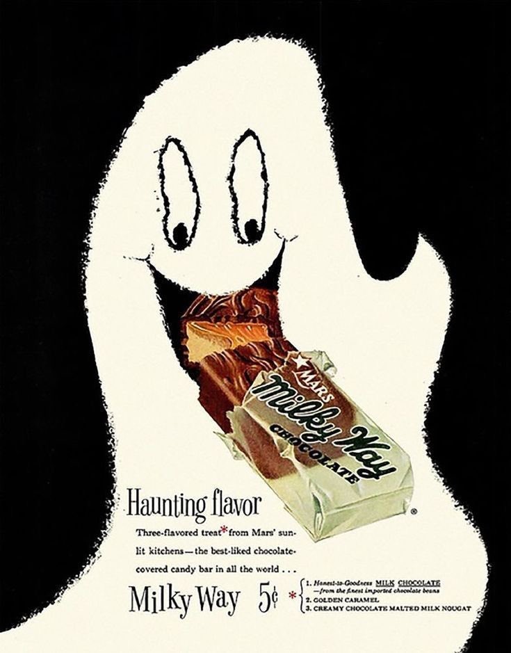 Vintage Halloween Milky Way advertisements. Yummy! #VintageHalloween #TrickorTreat #Halloween