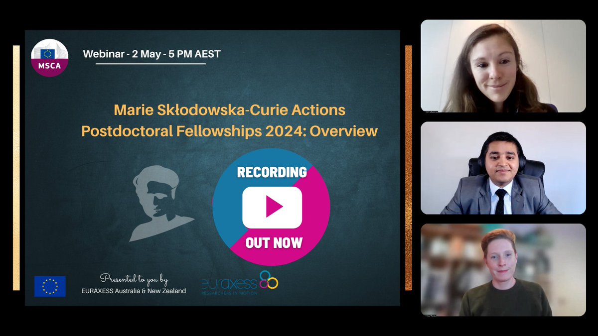 🇪🇺👩🏽‍🔬👨🏽‍🔬 Did you miss our yesterday's introductory webinar on @MSCActions Postdoctoral Fellowships 2024?

⏺️ Recording out now▶️youtu.be/CzWpg-wbCRI

🌏Many thanks to ≈500 of you, joining from 58 countries, & our amazing experts, for an excellent session👏.

#Postdoc…