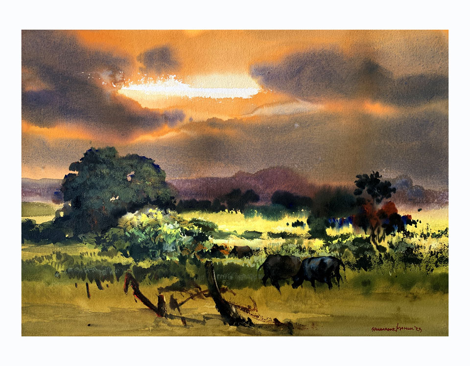 নিসর্গ চিত্র sunset' watercolor painting || by Shahanoor Mamun painting size - 30'' 22'' inches, . . #নিসর্গচিত্র #নিসর্গচিত্র_শাহানূর_মামুন #landscapepainting #paintingbyshahanoormamun #watercolor #watercolorpainting #aquarellepainting #aquarelleart #artist #art #artlovers