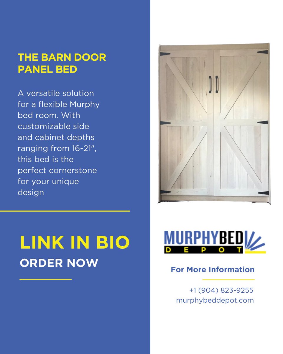 Design Flexibility Starts Here-- The Barn Door Panel Bed!  A cornerstone for crafting a flexible Murphy Bed Room.  it offers the perfect blend of design and functionality.🛌🏼Click the link in bio and unleash your creativity! 🖱️ #furnituredecor #designinspirations #homediyproject