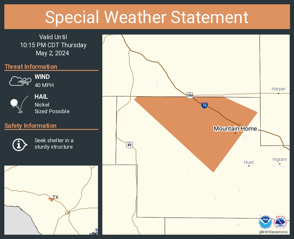 A special weather statement has been issued for Mountain Home TX until 10:15 PM CDT