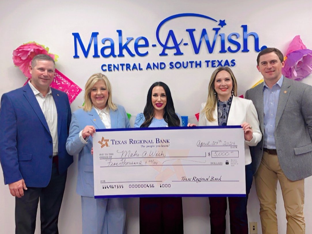 Thank you to Texas Regional Bank for supporting wishes for local children with critical illnesses! We appreciate your generosity—your donation will change lives 💙

#TRB #TexasRegionalBank #ThePeopleYouKnow
