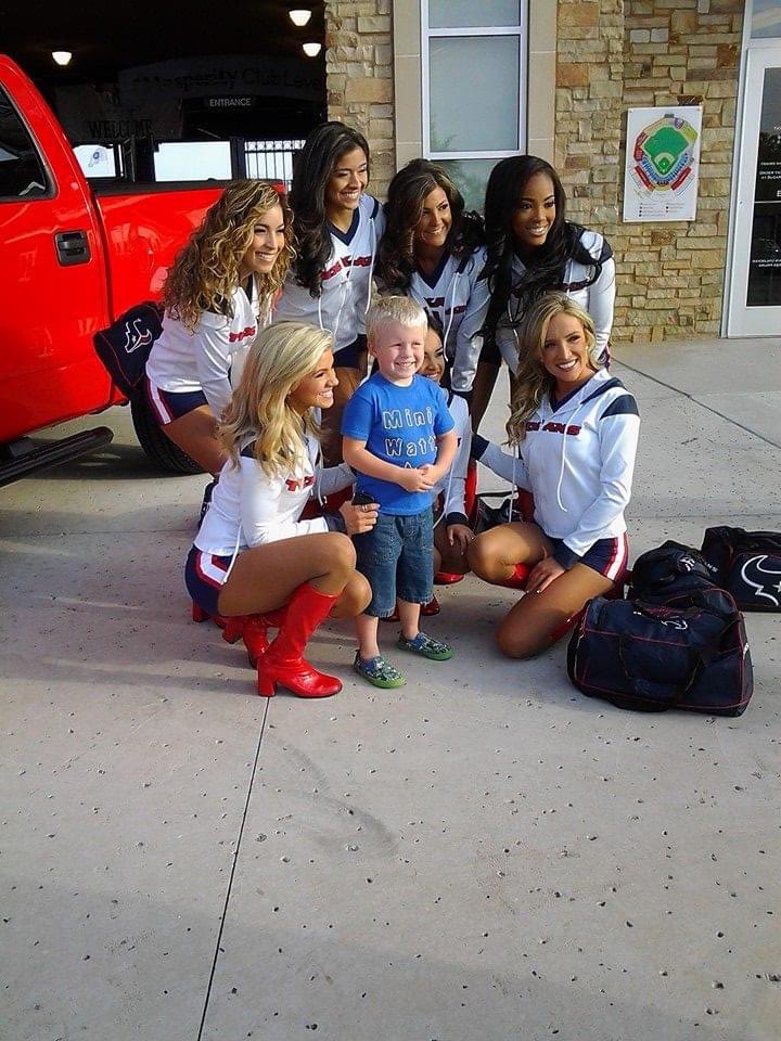 #TBT when my son in his mini Watt shirt I made him (homage to @JJWatt ) made all the cheerleaders swoon. 1 even had us take this picture with her phone too.