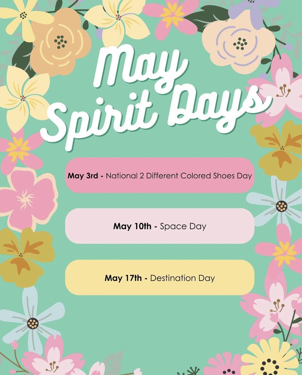 May Spirit Days!🩴👟🪐⭐️✈️🗽🏝️🏙️
Be on the look out for our “GO DOLPHINS” end of the year countdown!💙🐬 #thisisDirksen #weareDirksen #weBelong #weLead #weare54