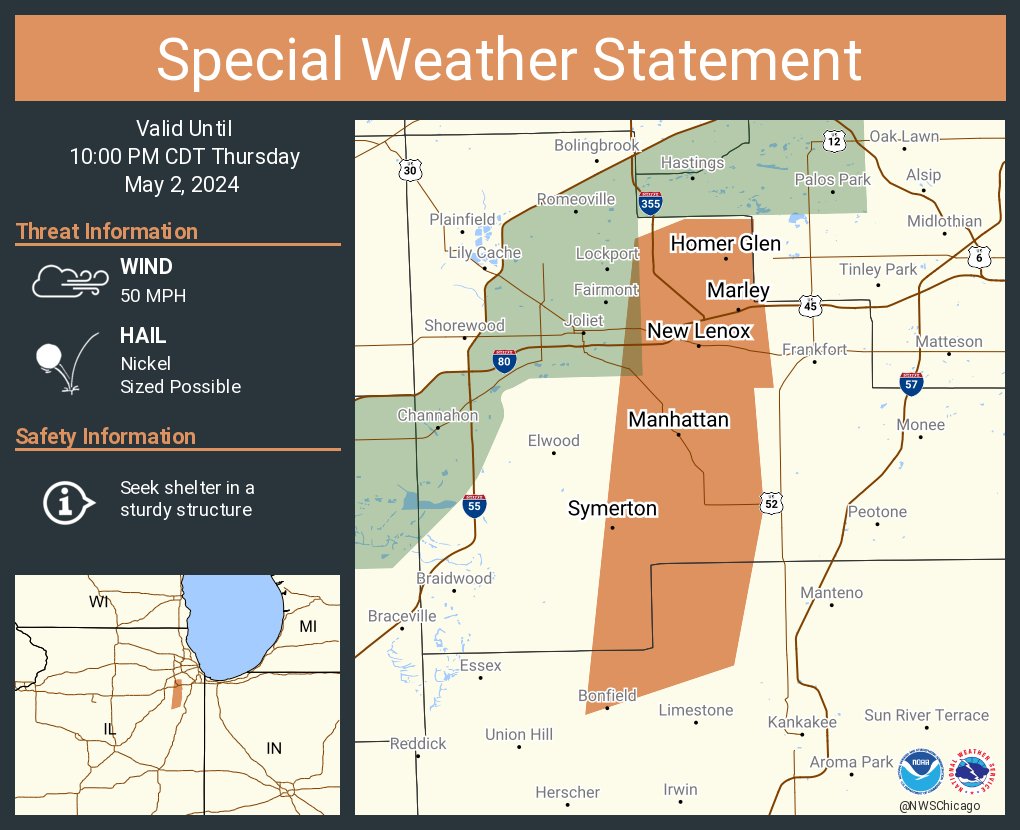 A special weather statement has been issued for New Lenox IL, Homer Glen IL and Manhattan IL until 10:00 PM CDT