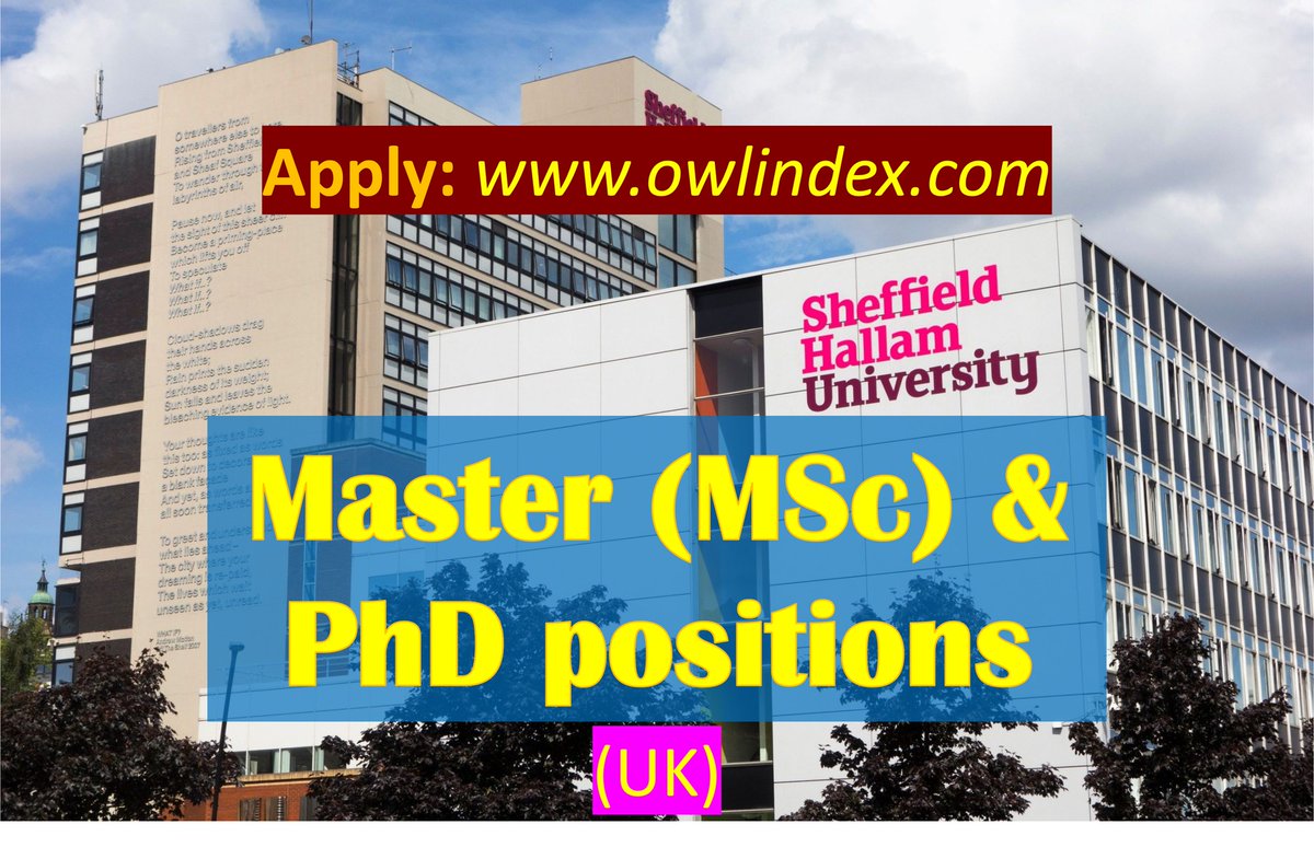 46 Master (MSc) & PhD positions at Sheffield Hallam University (UK): owlindex.com/service-explor… #owlindex #PhD #PhDposition #phdresearch #phdjobs #Research #researchers #University #uk #ukjobs #mscgraduate #masterposition #sheffield @owlindex