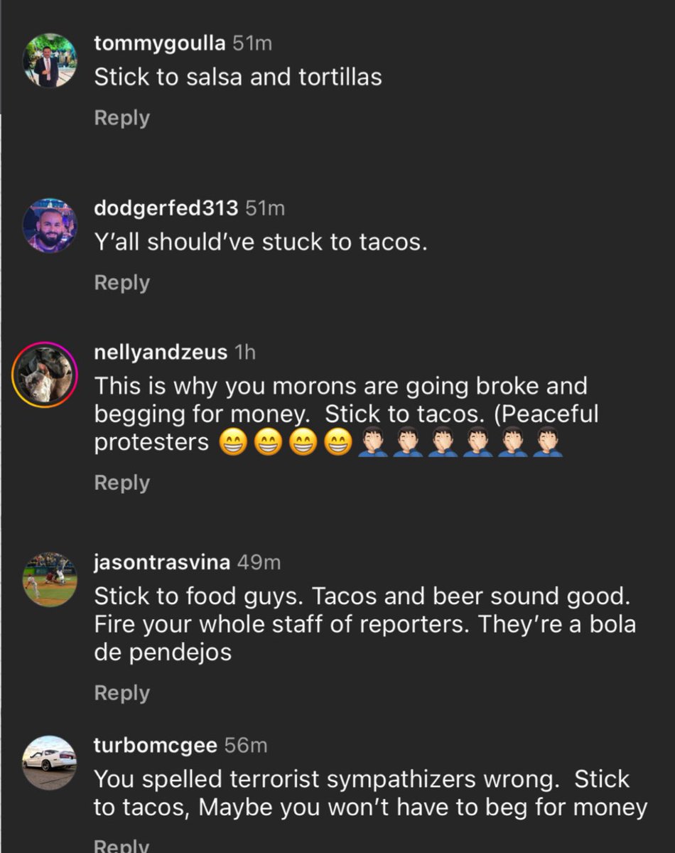 Even our haters want us to cover more tacos. Don’t forget to sign up and support @LATACO , it’s the best way to shut these lames up. Lataco.com/join