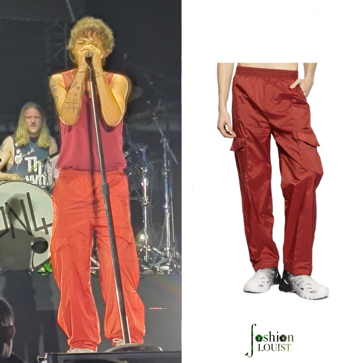 We believe Louis is wearing Converse x A-COLD-WALL* Reversible Gale Pants in Rust on stage tonight for #FITFWTPanama. 

ACW* reinterprets a classic sportswear staple with a crinkle satin nylon finish and subversive details. — converse.com/ie/shop/p/conv…