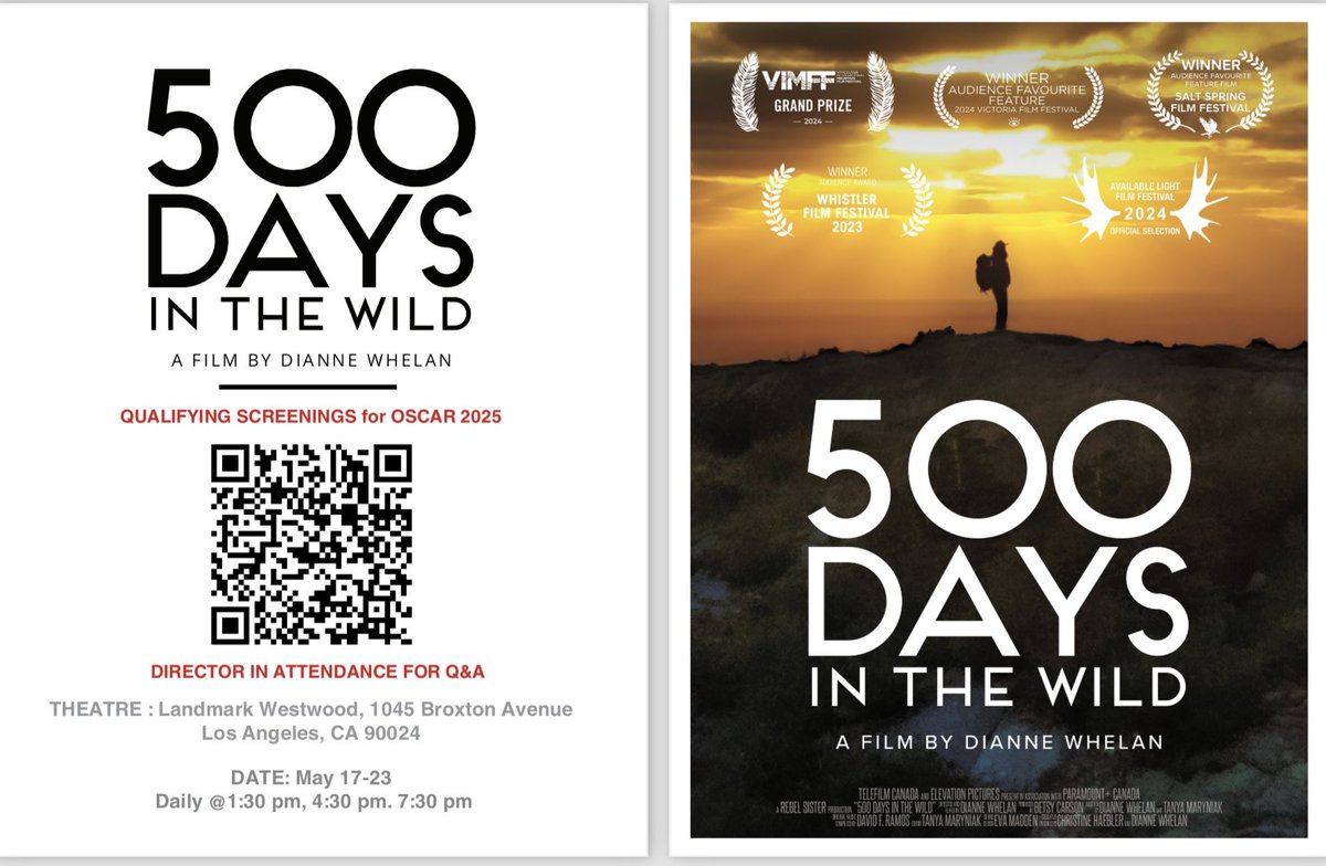 dianne whelan (@diannewhelan) on Twitter photo LA. <a href="/500daysnthewild/">500daysinthewild</a> playing May 17-23 at the Landmark Westwood theatre. Oscar qualifying theatrical release. Scan barcode for tickets or get them here shorturl.at/gDFI8 xo LA. <a href="/500daysnthewild/">500daysinthewild</a> playing May 17-23 at the Landmark Westwood theatre. Oscar qualifying theatrical release. Scan barcode for tickets or get them here shorturl.at/gDFI8 xo