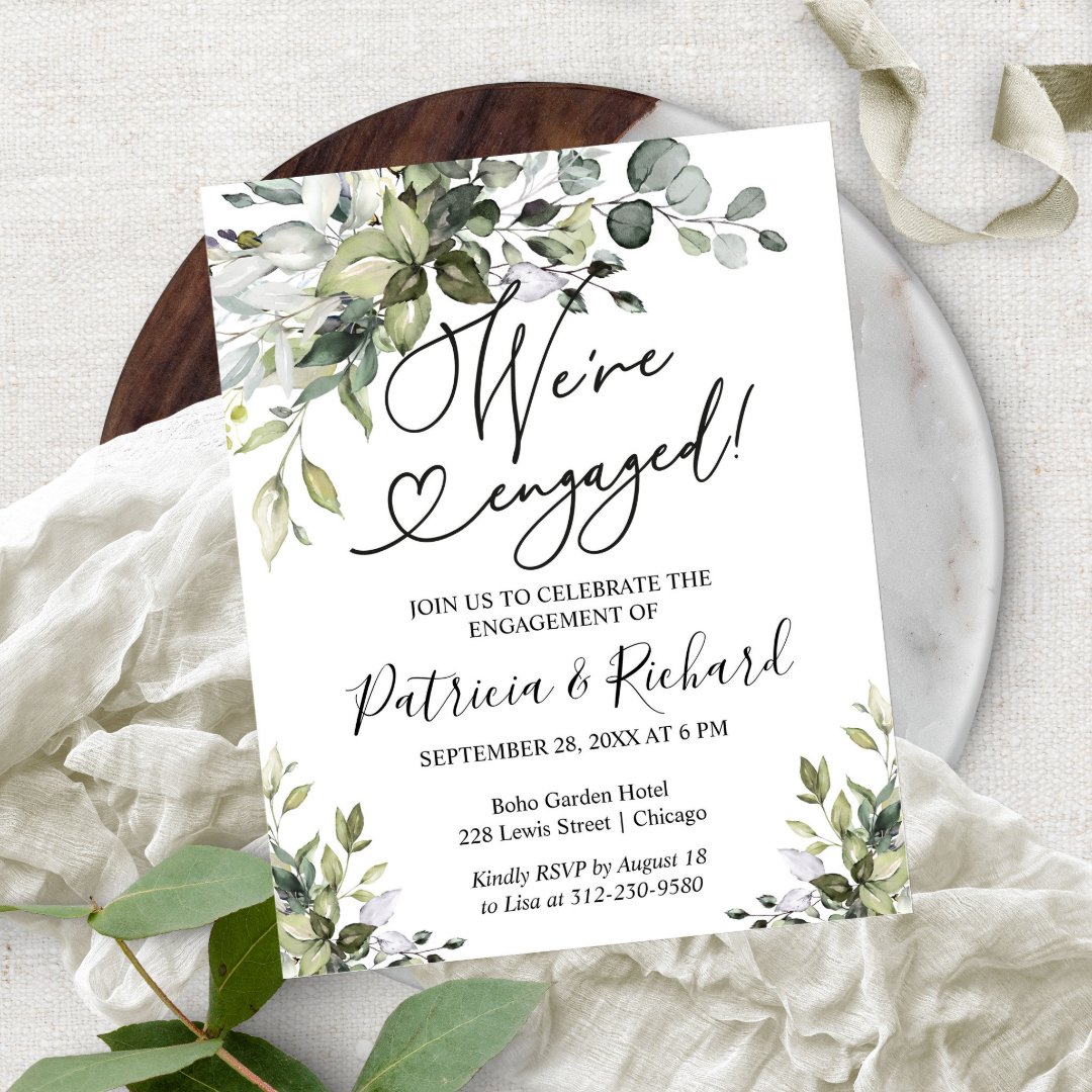 🌿 Planning an engagement party on a budget? 🎉 Check out our stunning greenery-themed invitation designs that won't break the bank! 💌 #engagementparty  🌱✉️💍✨ zazzle.com/budget_were_en…
