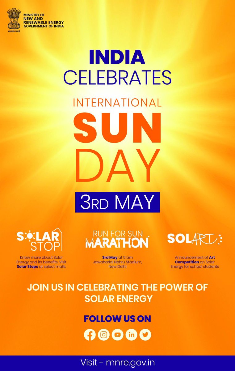 Bharat is Shining with Achievements and Glowing with Promise in the Renewable Energy Sector HAPPY INTERNATIONAL SUN DAY ! 03 May 2024 Leading the International Solar Alliance @isolaralliance, we have come a few Surer Steps ahead and our Solar Capacity has increased 26x in last…