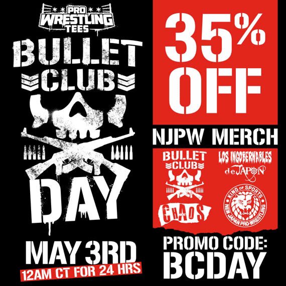 24 hrs starts tonight! Happy Bullet Club Day!

Shop Now: pwtees.co/3WqqBKG

#BulletClub #BulletClubDay #prowrestling #pwtees #ProWrestlingTees #newjapan