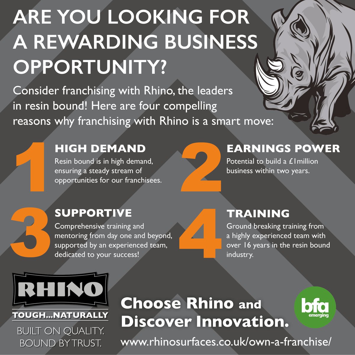 Ready to start your franchise journey?

Choose Rhino and Discover Innovation.

rhinosurfaces.co.uk/own-a-franchis…

#Franchise #franchiseuk #franchiseopportunity #bfa #strongertogether #resinboundbusiness #resinbounduk #resinboundfranchise #civvystreet #leavingthearmedforces #newcareer