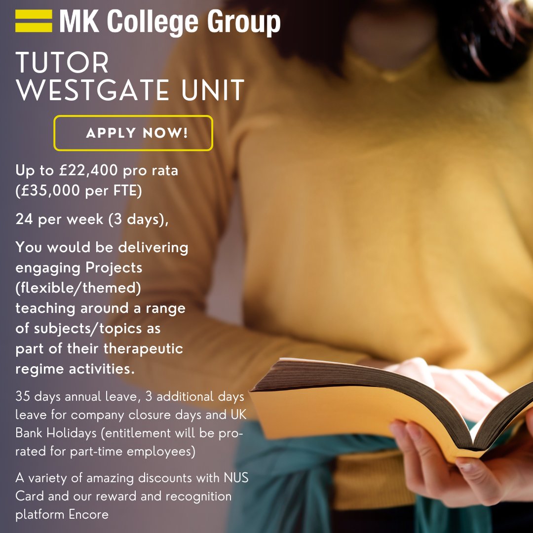 Milton Keynes College have a unique opportunity for a  Generalist Tutor to operate as part of the education team within the Westgate Unit at HMP Frankland

lnkd.in/euXybtqt

#prisoneducation
#teachingjobs
#NotJustACollegeInMiltonKeynes
#edujobs
#FastForwardFriday