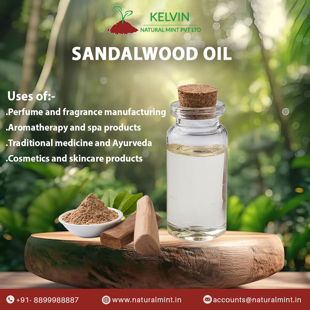 Unlock the power of #sandalwood! From calming aromatherapy to luxurious skincare, 𝐊𝐞𝐥𝐯𝐢𝐧 𝐍𝐚𝐭𝐮𝐫𝐚𝐥 𝐌𝐢𝐧𝐭 pure #SandalwoodOil elevates everyday experiences. Breathe deep, soothe your skin & embrace tradition- all with one versatile. 

#KelvinNaturalMint #essentialoil