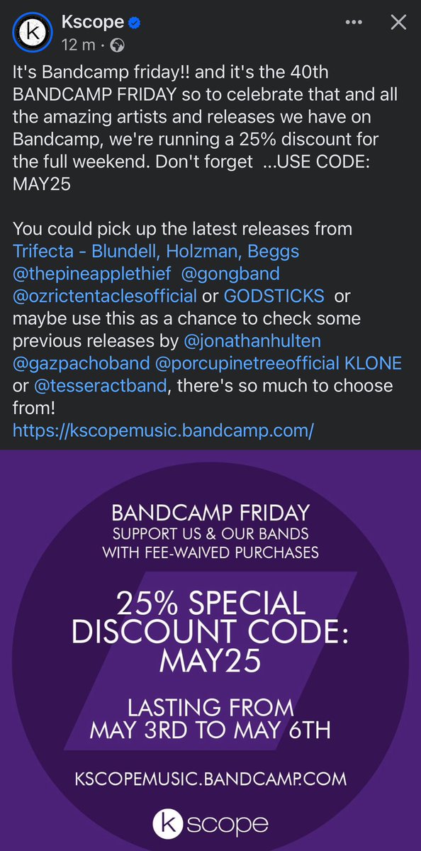 sakura_alfa's tweet photo. #Pauldraper さんが所属するレコードレーベル #Kscope では40回目の #BandcampFriday を記念して25%オフのダウンロードコードを配布中です。#mansun #porcupinetree #stevenwilson #pineapplethief 来日間近の #tesseract など、気になっているアーティストがいたらお得なこの機会にぜひ🉐5月6日迄！ https://t.co/jDWcoNjiKP