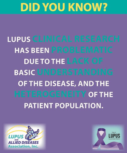 #Lupus clinical research has been problematic due to the lack of basic understanding of the disease, reliable #biomarkers, and uniform control groups, as well as clinical outcome measure limitations and the #heterogeneity of the patient population. We need many new treatments.