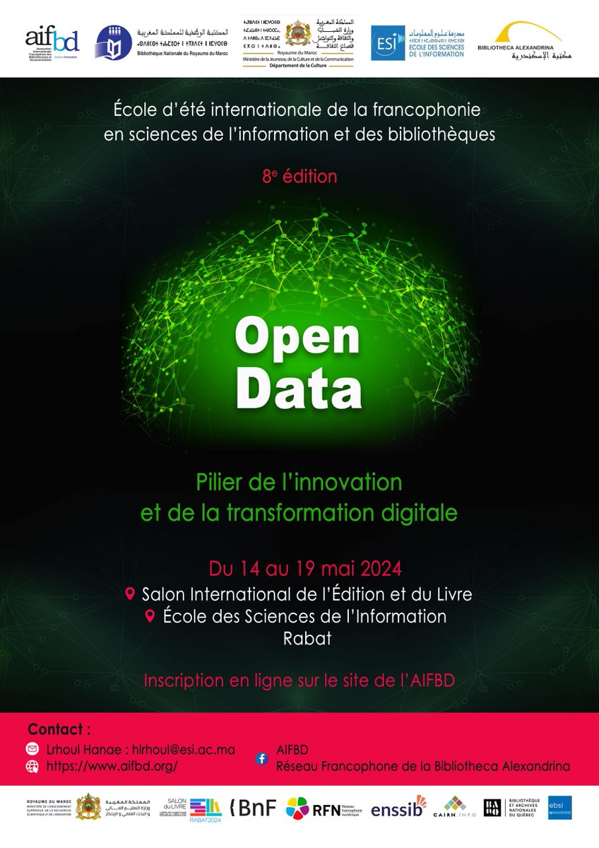 J'ai été invité au Salon International de l’Edition et du Livre (#SIEL) et l'école d'été de L’ AIFBD #opendata  #rabat  #Maroc  
3 interventions :
1) table ronde  #OpenScience
2)  Revues en #openaccess. Modèle #DiamondOA
3)  Données de la recherche et publications scientifiques