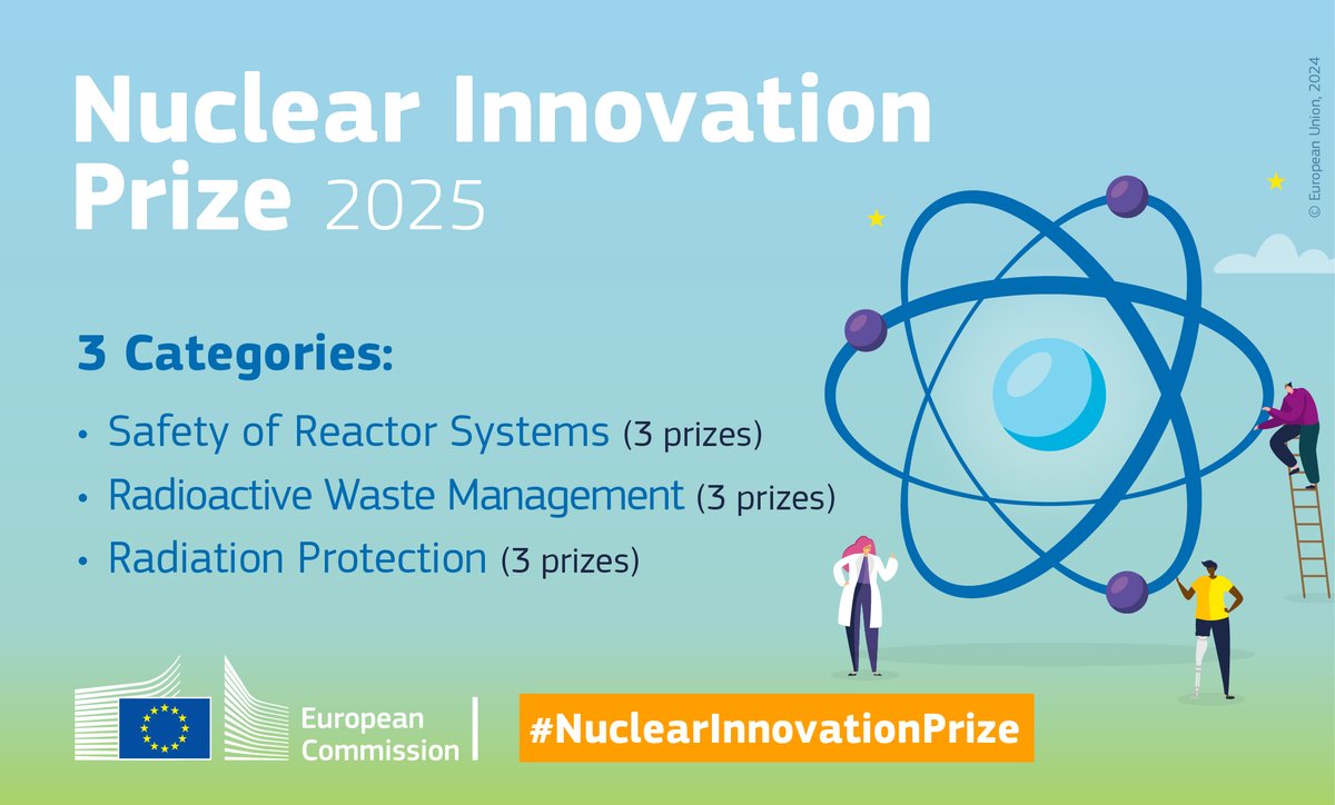 Innovation in #nuclear matters! Apply for the Nuclear Innovation Prizes 2025 for #Excellence in safety, waste management & radiation protection.
👉t.ly/XO_pl
May the best win & see u next year in 🇵🇱 for the 🏆.
#Euratom