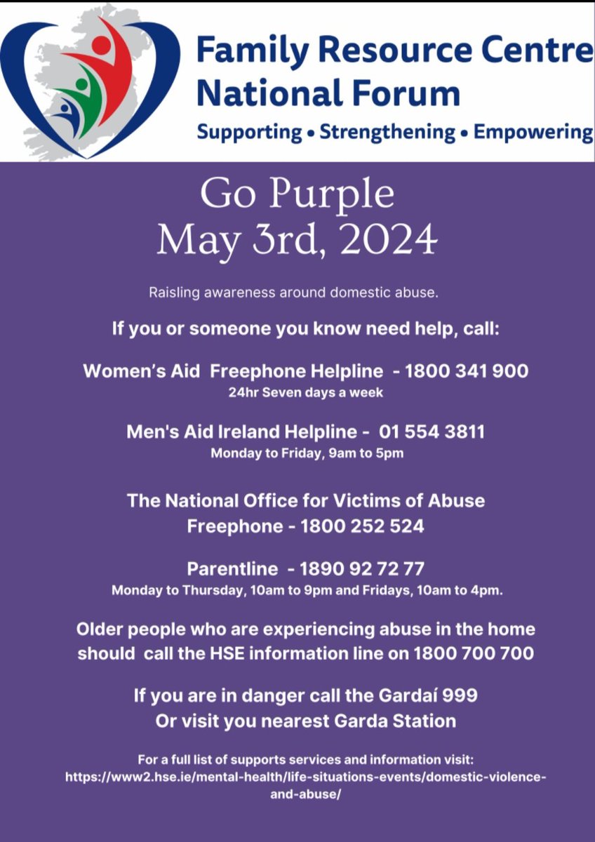 💜🪻Go purple!  Join us in raising awareness & supporting survivors. Together, we can make a difference. #GoPurple #StandAgainstAbuse #FamilyResourceIrl