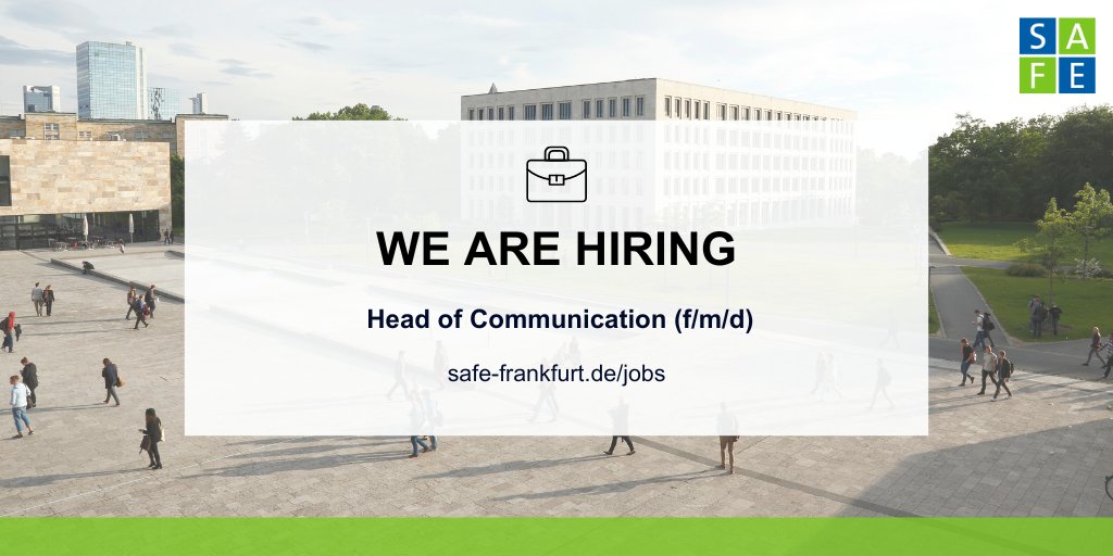 💼Join us as Head of Communication (f/m/d)! Shape SAFE's communicative strategy and work at the interface between the public and science. As Head of Communication, you'll also get to lead a small team. 📅Apply by 20 May 2024: career.safe-frankfurt.de/jobposting/2be… #CommunicationJobs #hiring