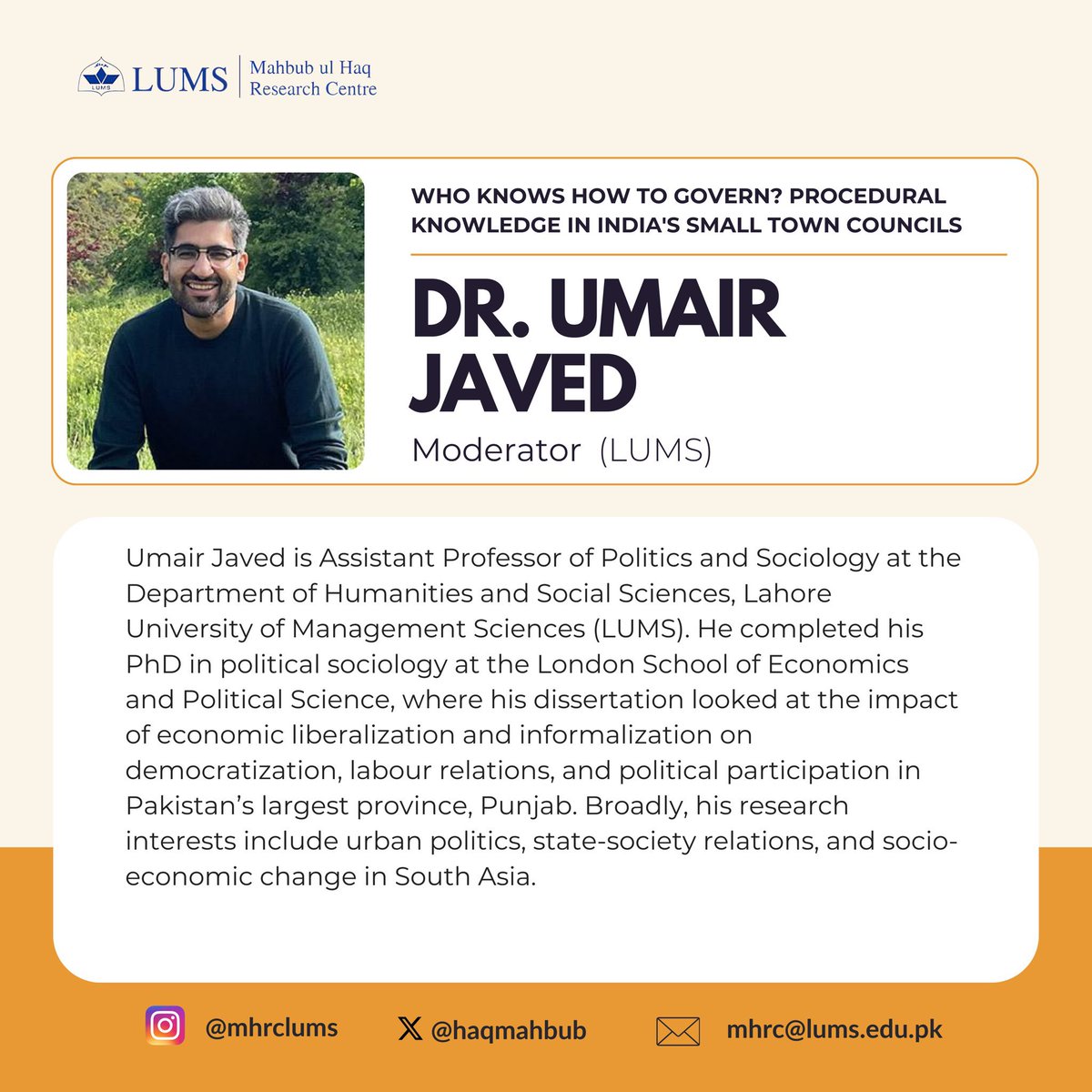 IDEAS (@ideaspak) on Twitter photo WEBINAR | 6th May 2024
Join us this Monday as <a href="/adam_m_auerbach/">Adam Auerbach</a> presents findings on local governance in 🇮🇳 & the imp of assessing knowledge deficits among local officials to make local governance work.
Moderator: <a href="/umairjav/">Umair Javed</a>
🔗 Livestream at 6:00 PKT: rb.gy/brbprb WEBINAR | 6th May 2024
Join us this Monday as <a href="/adam_m_auerbach/">Adam Auerbach</a> presents findings on local governance in 🇮🇳 & the imp of assessing knowledge deficits among local officials to make local governance work.
Moderator: <a href="/umairjav/">Umair Javed</a>
🔗 Livestream at 6:00 PKT: rb.gy/brbprb