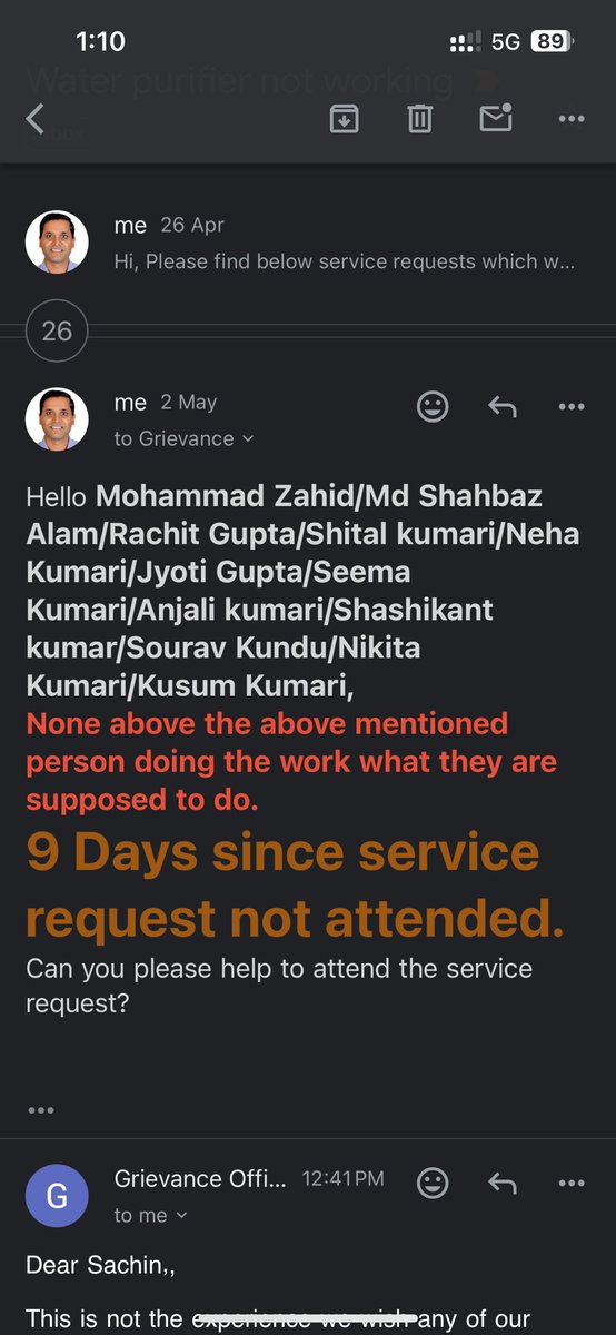 Any chance you work on 10th day?
Want my service request to get attended. 
@EurekaForbes #badservice