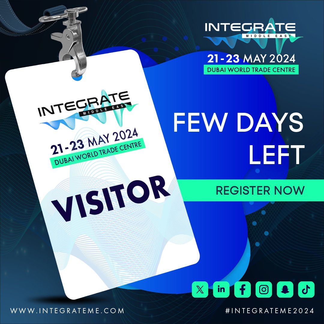 Get ready to be part of the ultimate Pro AV gathering as @Integrate_MEast returns for its 2024 edition this May! 🙌
Register now to join us at #IntegrateME from 21 - 23 May 2024 at the Dubai World Trade Centre
bit.ly/3y1o8fv

#ProAV #integration #tech #audio #MENA