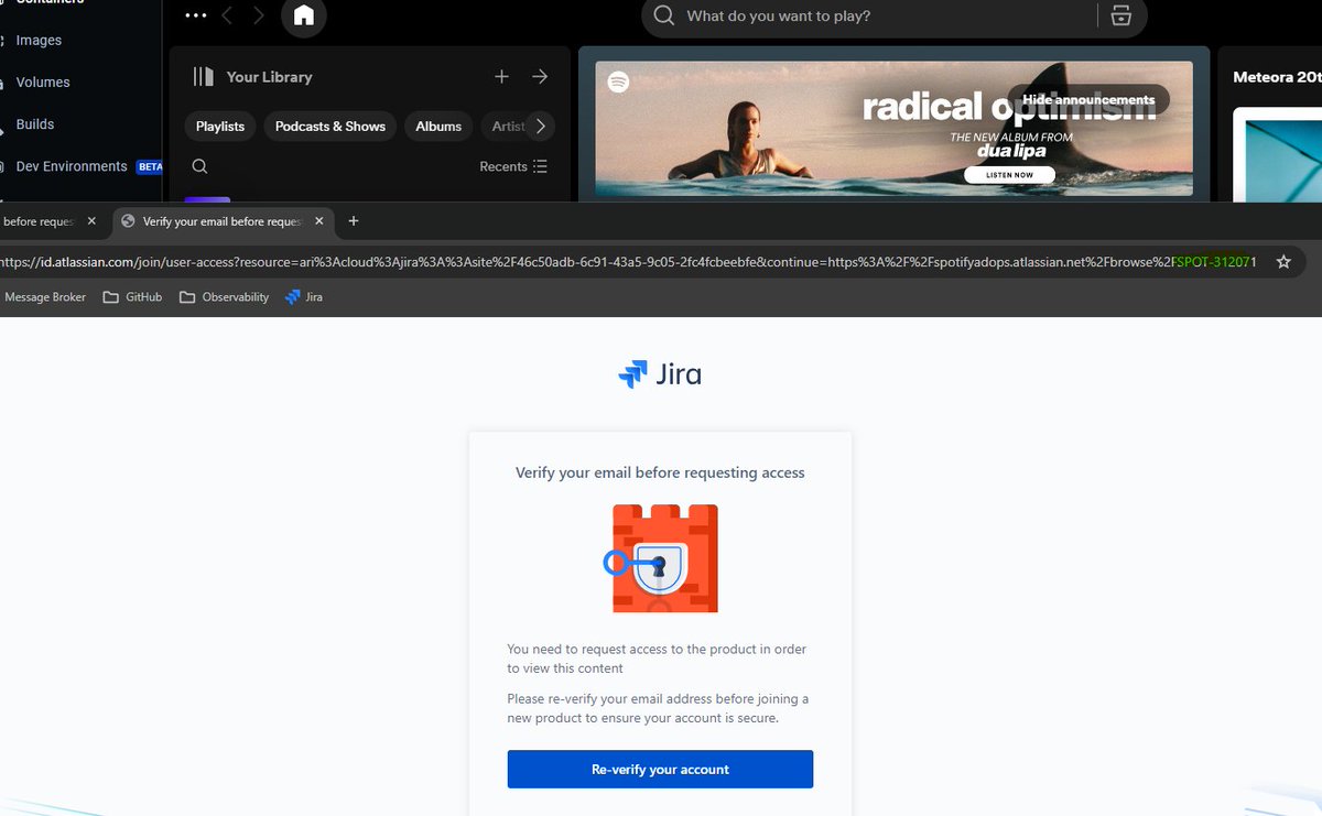 Blundell89's tweet photo. Clicking Dua's album banner in @Spotify  takes you to a Jira ticket🤣 #radicaloptimism https://t.co/CKcnBt59PX