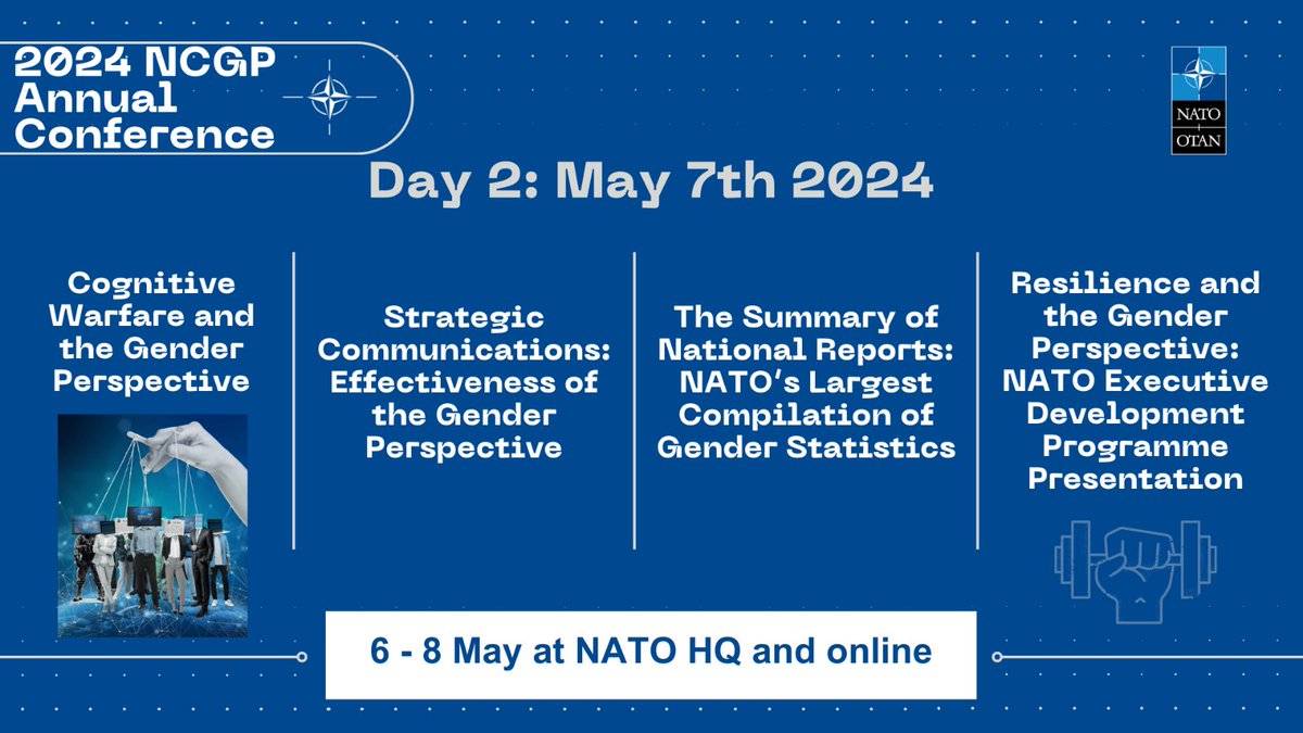 The 2024 #NCGP Annual Conference is just around the corner 👀 

#genderexperts across @NATO & Partner nations will meet to discuss how the military can effectively apply a gender lens to the evolving security environment and set the stage for the future of #WomenPeaceandSecurity