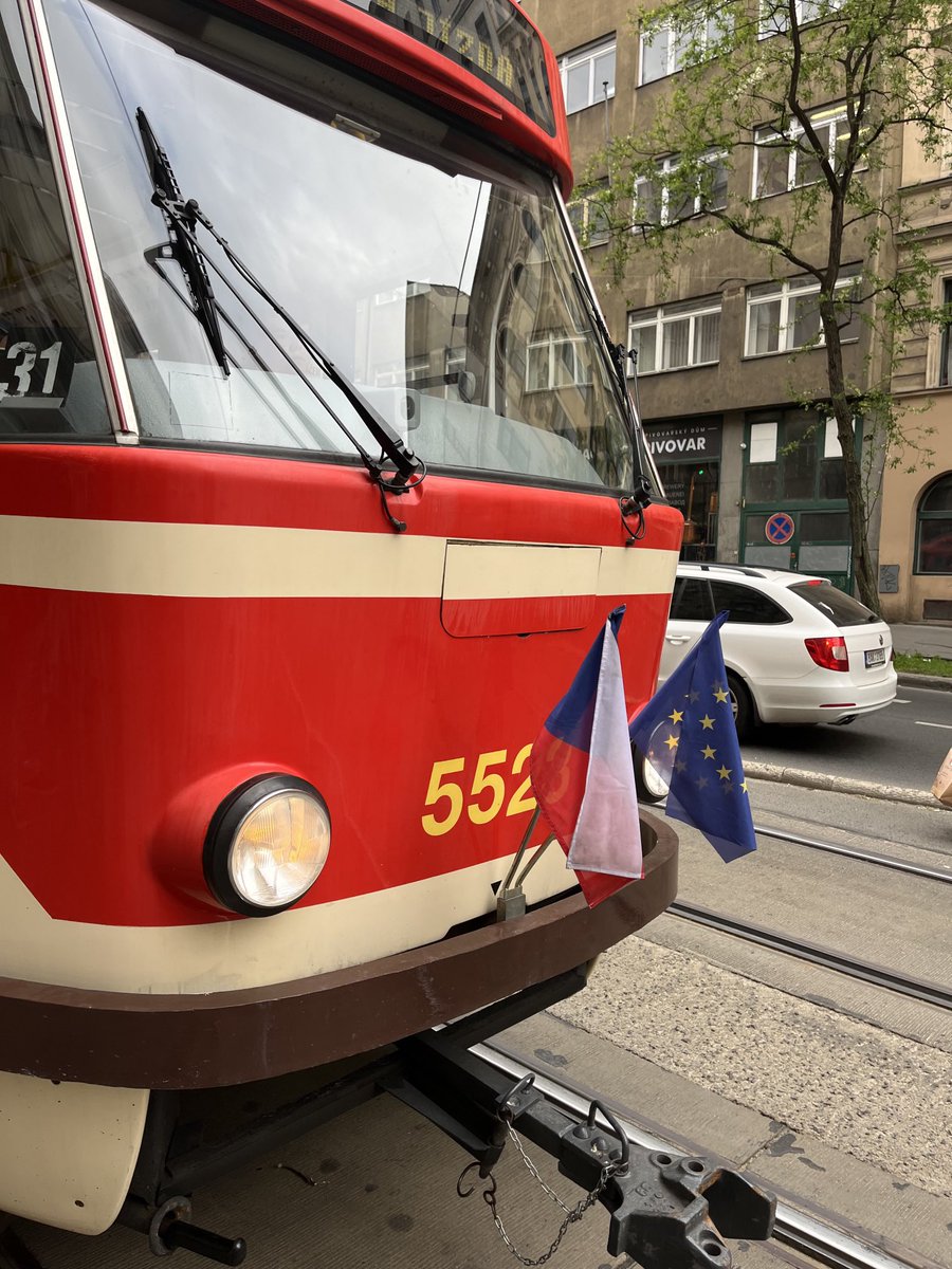 In Prague, all trams are outfitted with a European flag this week #20years