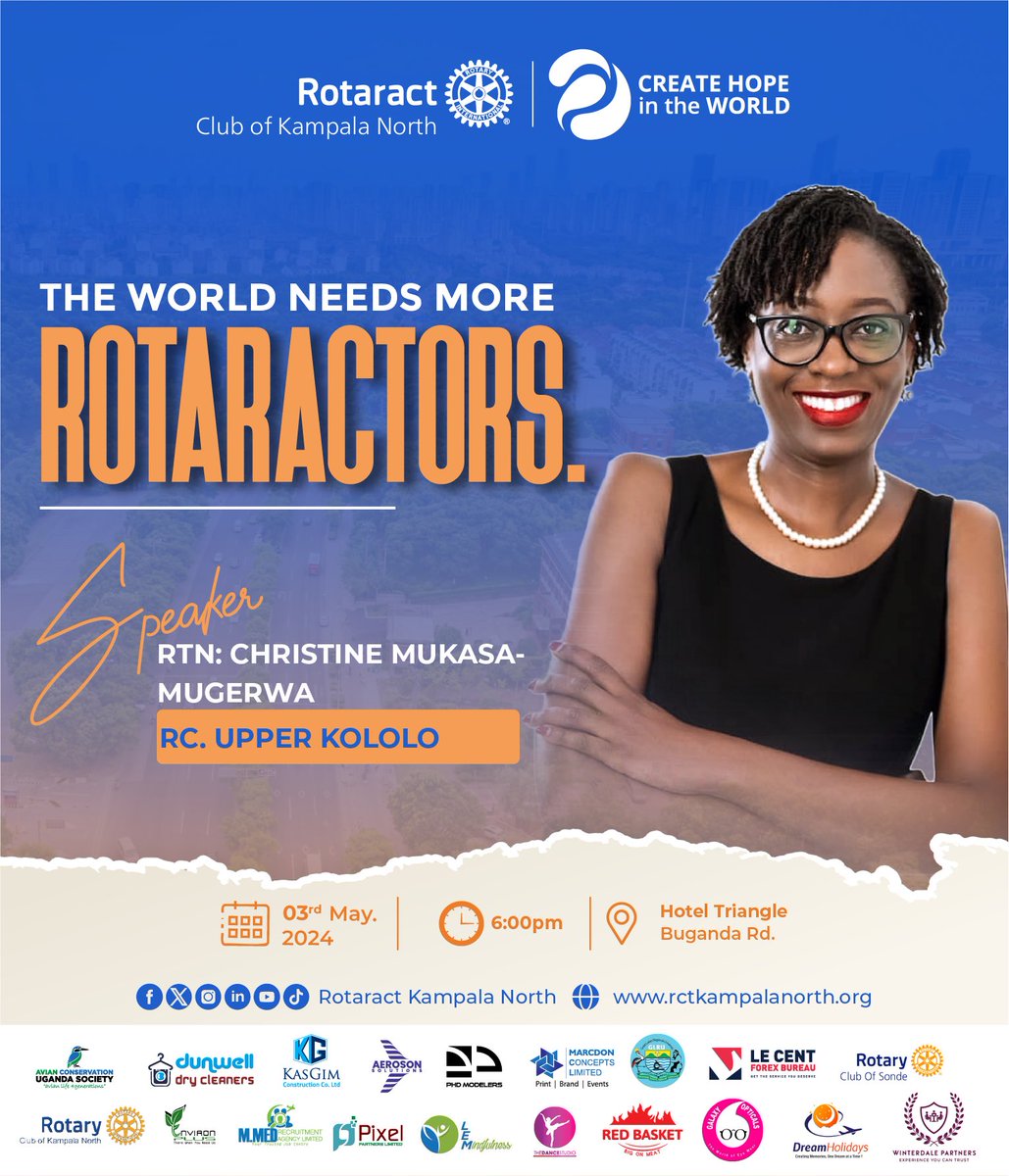 Join us today at Hotel Triangle, Buganda Rd for our fellowship as RTN Christine Mukasa-Mugerwa from @RCUpperKololo inspires us on why the world needs more Rotaractors! Buddy Group in charge: Jemba #KANOsMeetUp