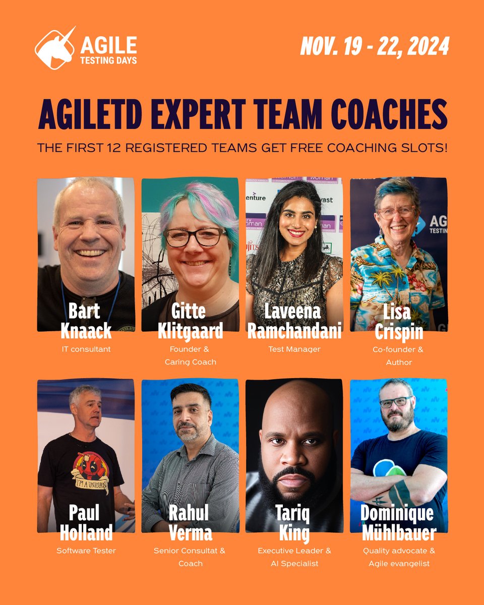 What is the team coaching offer at AgileTD?
A FREE team coaching:  45-minute private session with one of our experts for your team. Topics the team coaching covers are test automation, accessibility, continuous delivery, security testing, AI, and more.
bit.ly/49hKx4W