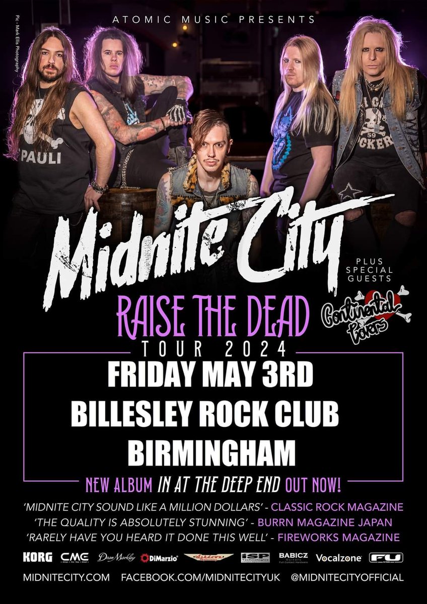 ❌️ BIRMINGHAM STAGE TIMES ❌️ Billesley Rock Club tonight 💜 DOORS : 7.30PM CONTINENTAL LOVERS : 8.45 - 9.25PM MIDNITE CITY : 9.45 - 11.25PM **PLEASE NOTE - THIS IS A PAY ON DOOR EVENT AND TICKETS ARE STILL AVAILABLE.