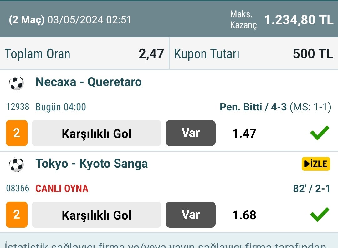 Kumamato maçı 2-2 bitmiş skoruna kadar yazmışız 🔥✅

Necaxa kg var ✅
Tokyo kg var ✅

Değerlendirenleri tebrik ederim güne winle başladık 🔥💰

Betsmatik Algortima & Betsmatik Oran Analizi 😎

shop.kornermatik.com