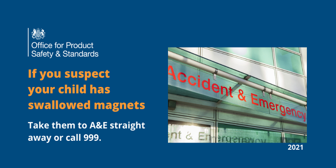 If you suspect your child has swallowed magnets then take them to A&E straight away or call 999. #magnetsafety