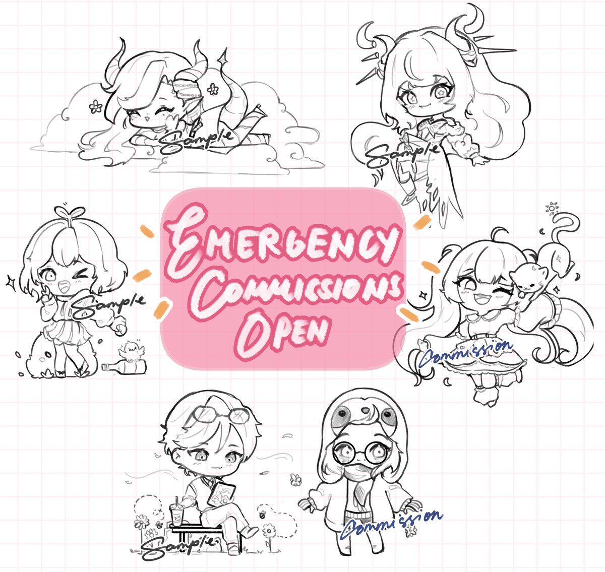 Emergency Commissions Open! ✩ $10 Chibi Sketches I'm in a rough spot right now and I'm struggling with bills that I need to pay + getting cat and dog food;; ✩ retweets are super appreciated ✩ get the chance to see this made live on my stream! #commissionsopen #commissions