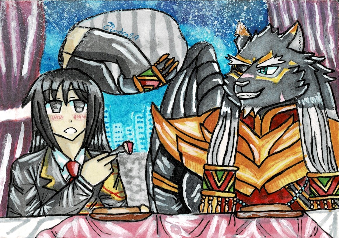 🔹A date with Tezcatlipoca🔹

Tezcatlipoca using his's tail to entwined the mc2's leg, and the mc2 is blushing as Tezcatlipoca is teasing her.
🌃

#放サモ 
#放サモファンアート
#tokyoafterschoolsummoners 
#東京放課後サモナーズ 
#housamo 
#テスカトリポカ