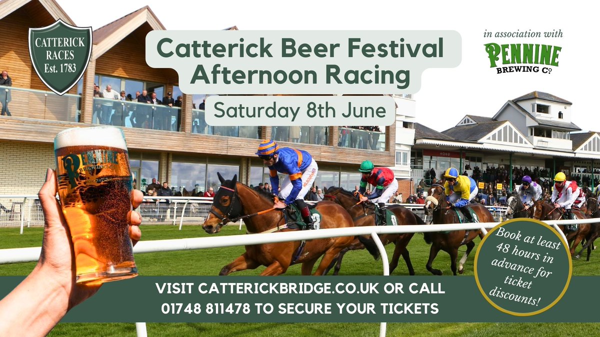 Time is flying and we're just over one month away from the Catterick Beer Festival Afternoon Raceday with Pennine Brewing Co on Saturday 8th June! Don't miss out - book your tickets at least 48 hours in advance to save on your admission: catterickbridge.co.uk/Racing/Buy-Tic…