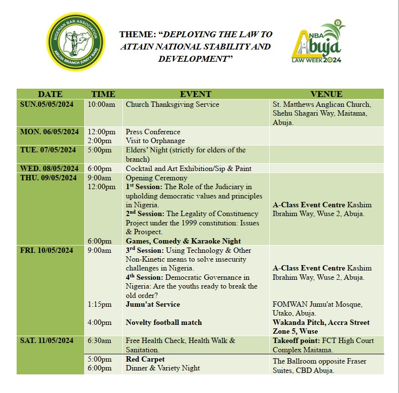 nbaabujabranch's tweet photo. Programme for the Law Week 2024 https://t.co/54DMuKCc1L