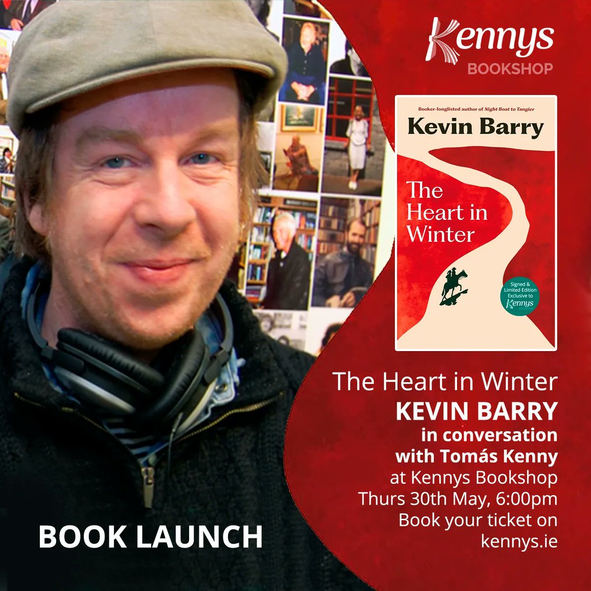 The brilliant Kevin Barry will be in Kennys Bookshop for an event on Thursday, May 30th! He will join Tomás Kenny in conversation about his new novel, The Heart in Winter, a tale of a forbidden affair set in 1890s Montana. Tickets are free but limited. > eventbrite.ie/e/kevin-barry-…