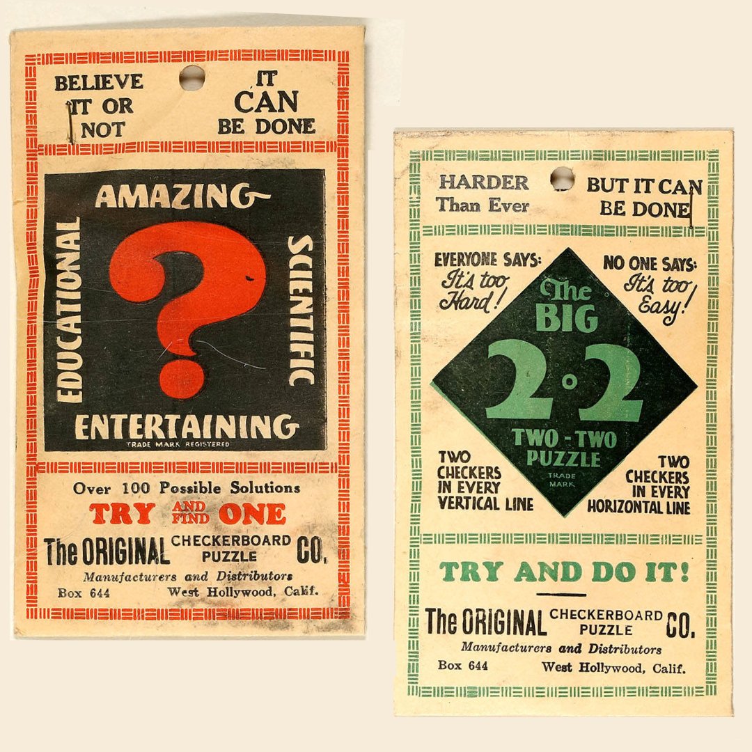 In the 1930s, puzzles captivated the nation! 🧩Amidst the Great Depression, they offered affordable entertainment for all. These trademarks, filed in 1931 by the Original Checkerboard Co, make some bold #ArchivesGames statements: IT CAN BE DONE! 👏 #ArchivesHastagParty