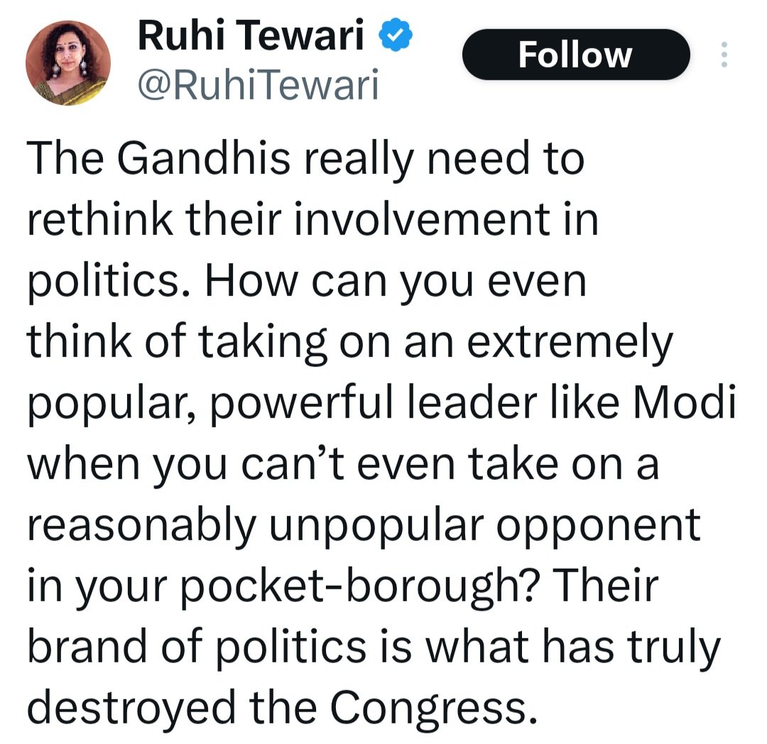 It is journos like her that inform the Family that Smriti Irani is unpopular. It is journos like her that have zero understanding of ground zero. It is journos like her that have contributed towards the fall of the Family.