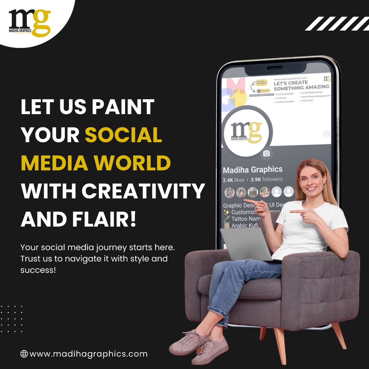 Color your social media with our creative touch!

#madihagraphics #SocialMediaMagic #CreativeFlair #DigitalArtistry #SocialMediaGurus #InnovativeContent #vibrantonlinepresence