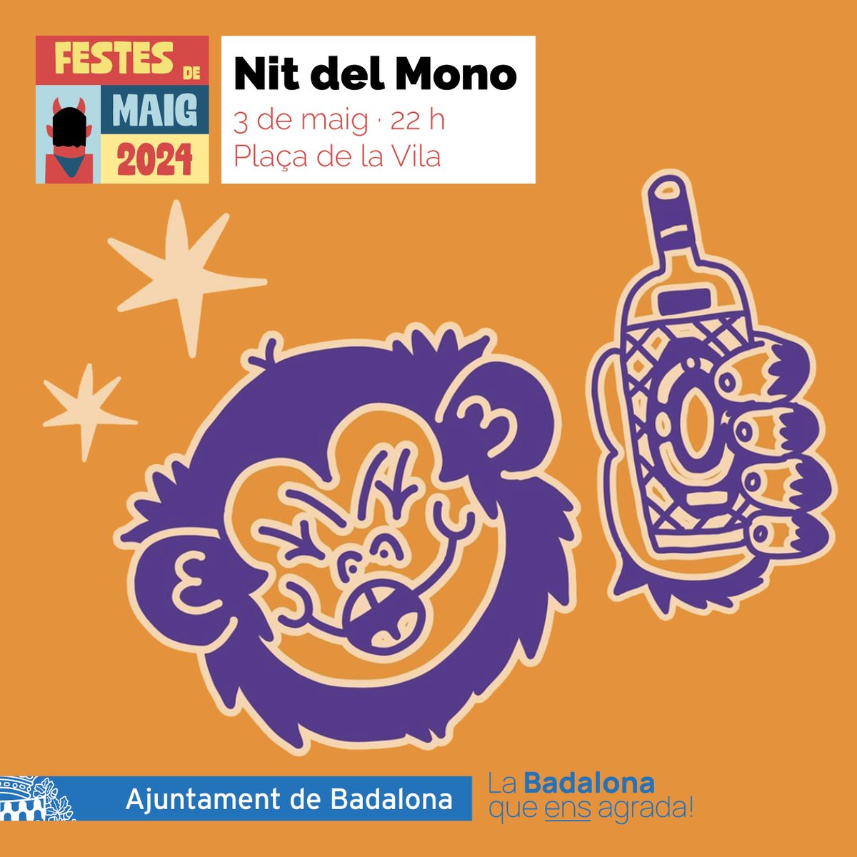 😈🔥 Avui comencen les Festes de Maig de #Badalona! 🗣️ Us esperem a les 19h a la plaça de la Vila per iniciar les @festesdemaig amb el pregó d'Enrique Tomás 🎤 La festa continuarà amb Momo Cortés i el seu Tribut a Queen 🙉I a les 22h, cercavila i xerinola amb la Nit del Mono!