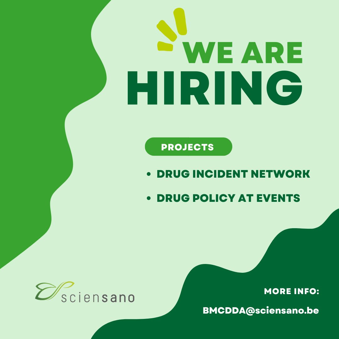 We have 2 exciting new projects coming up and are looking for junior scientists to join our team. Interested?

👉Drug incident network: jobs.sciensano.be/content/jobpag…

👉Drug policy at events: jobs.sciensano.be/content/jobpag…