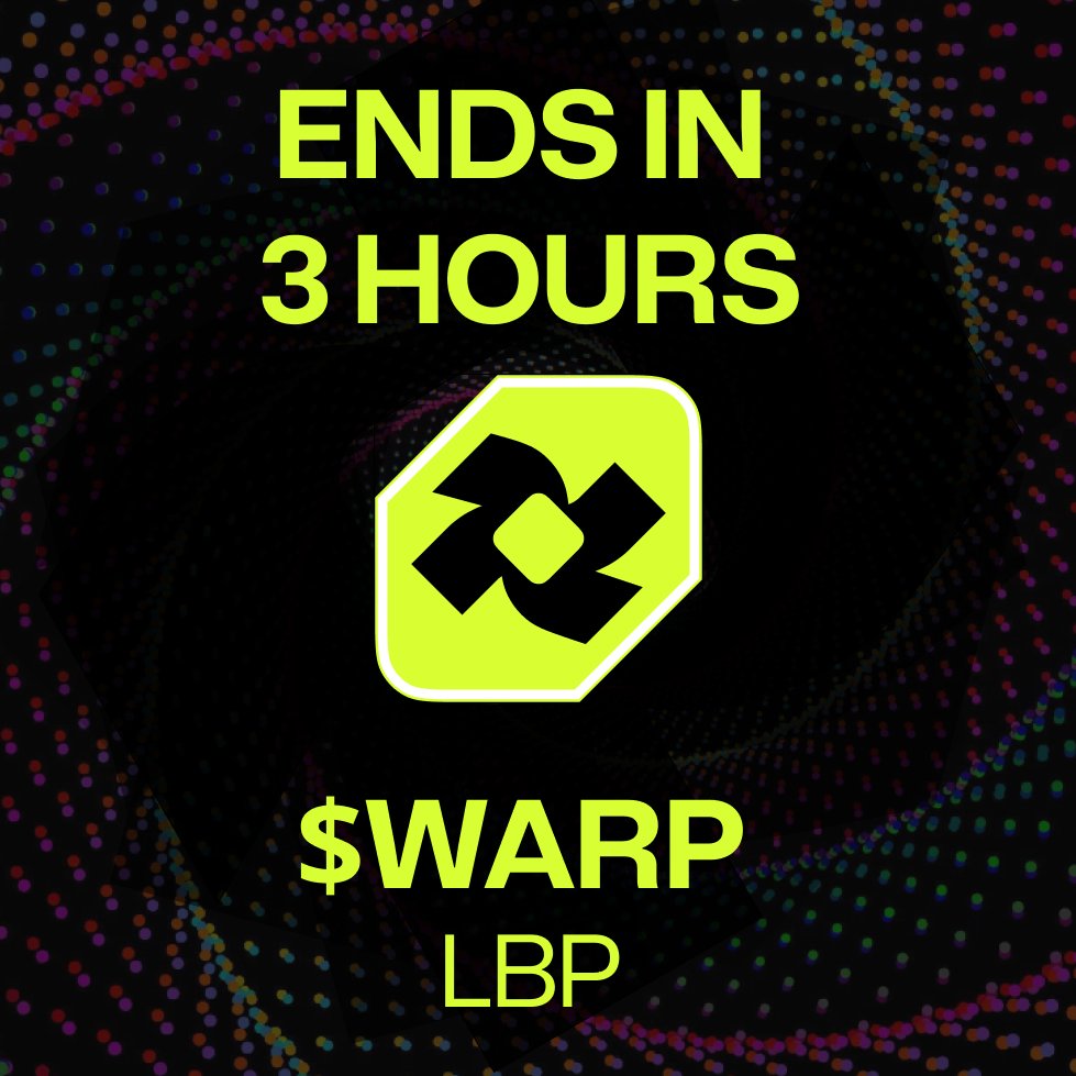 Our LBP for $WARP ends in 3 hours
Where to get it? 
app.v2.fjordfoundry.com/pools/0xb1cC5a… 
How to get it? 
Bridge to <a href="/base/">Base</a> 
docs.wardenprotocol.org/warp/bridge-ba… 
What is $WARP? 
wardenprotocol.org/blog/warp-util… 
And? 
👉 98% of the locked supply burned 
👉 Token for YieldWard 
👉 $WARP gives you $WARD
